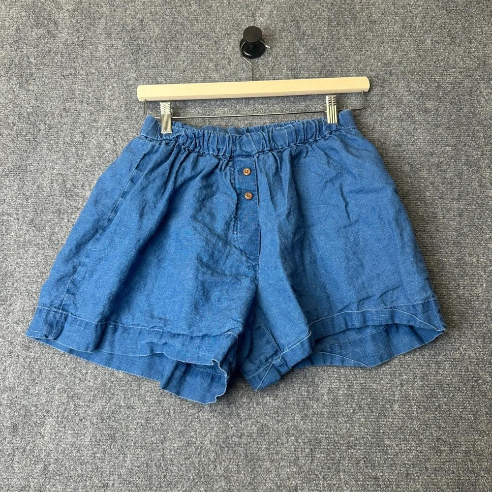 Everlane Shorts Womens Small Blue Linen Summer Casual Loungewear Relaxed Fit